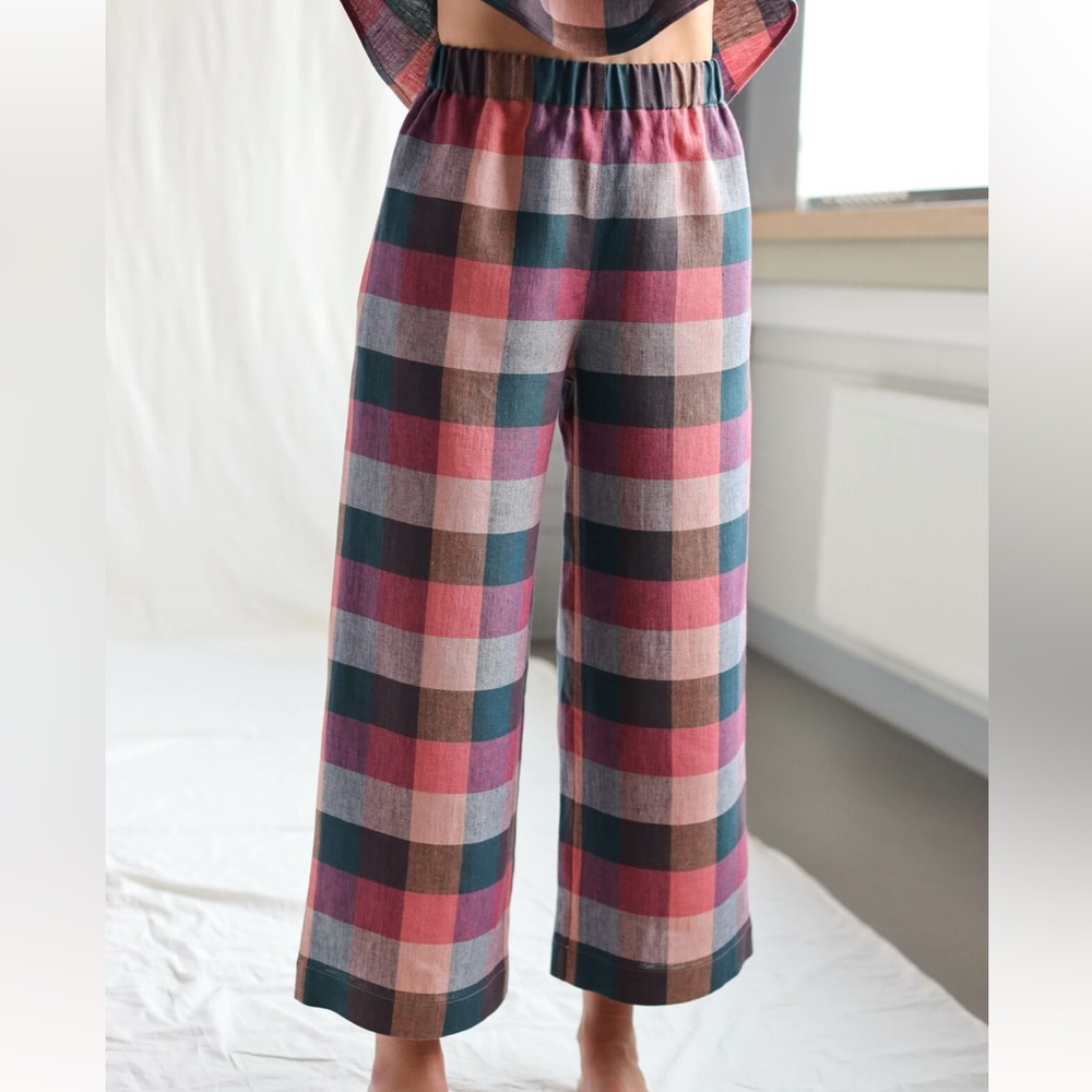 Off On Checkered Linen Wide Leg Culottes, Size M